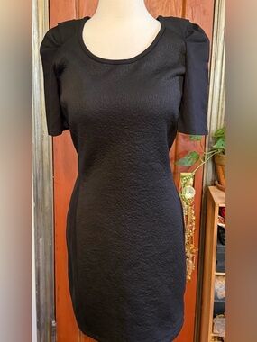 Maison Scotch Short Sleeve Knit Mixed Fabric Little Black Dress Size 2